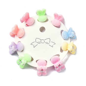 Kids Hair Accessories, Flocky Plastic Claw Hair Clips, with Iron Spring, Rabbit, Mixed Color, 15x11x18mm, 10pcs/set
