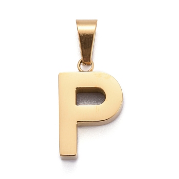 Ion Plating(IP) 304 Stainless Steel Letter Pendants, Manual Polishing, Alphabet, Golden, Letter.P, 18x11x3.5mm, Hole: 6.5x3mm