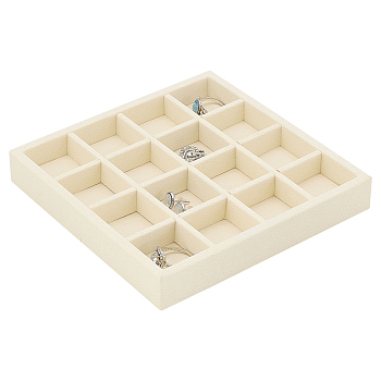 16-Slot Microfiber Jewelry Display Trays, Jewelry Organizer Holder for Earrings Rings Necklaces, Square, Light Yellow, 14.2x14.2x3cm