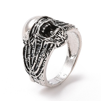 Alloy Skull Finger Ring, Gothic Jewelry for Women, Antique Silver, US Size 7 1/4(17.5mm)
