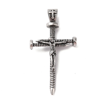 Tibetan Style Alloy Pendants, Cadmium Free & Lead Free, Cross with Jesus, Antique Silver, 66.5x34x9.5mm, Hole: 6.5x9.5mm