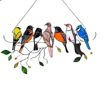 Acrylic Pendant Decorations, Window Hanging Suncatcher, 7 Birds, Bird Pattern, 105x205x5mm