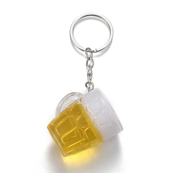 Acrylic Draft Beer Keychain, with Platinum Plated Alloy Split Key Rings, Yellow, 88mm