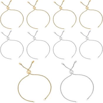 304 Stainless Steel Slider Bracelet/Bolo Bracelets Making, with Box Chains, Golden & Stainless Steel Color, 10-5/8 inch(27cm), 2colors, 5pcs/color, 10pcs/box