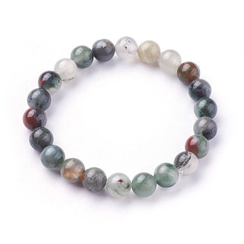 Natural African Bloodstone Stretch Bracelets, Round, 2 inch~2-1/8 inch(5.2~5.5cm), Beads: 8~9mm