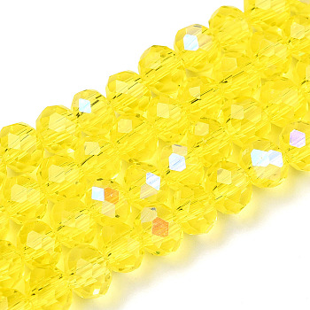 Electroplate Glass Beads Strands, Half Rainbow Plated, Faceted, Rondelle, Champagne Yellow, 3x2mm, Hole: 0.8mm, about 150~155pcs/strand, 15~16 inch(38~40cm)