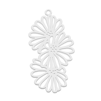 201 Stainless Steel Pendants, Laser Cut, Flower, Stainless Steel Color, 37x19x1mm, Hole: 1.6mm