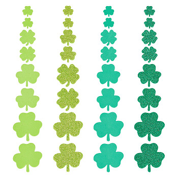 500Pcs Saint Patrick's Day Clover Foam Sticker, with Glitter Power, Adhesive Sticker for DIY Craft Decoration, Green, 16.5~45x17~45.5x2mm