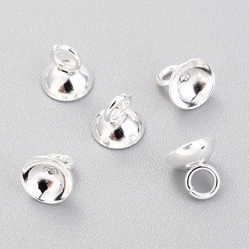201 Stainless Steel Bead Cap Pendant Bails, for Globe Glass Bubble Cover Pendants, Silver, 6x6mm, Hole: 2.5mm