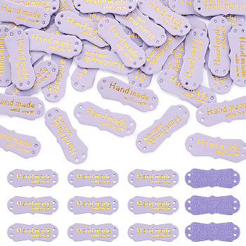 40Pcs PU Leather Craft Label Tags, with Holes & Word Handmade with Love, for DIY Jeans, Bags, Shoes, Hat Accessories, Violet, 15x40x1mm