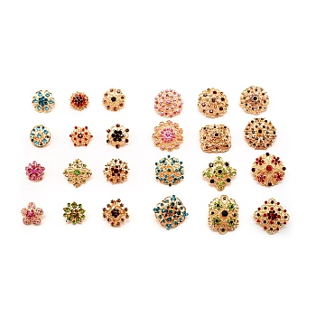 24Pcs 24 Style Exquisite Alloy Rhinestone Brooches Set, Flower & Hexagon & Rhombus & Flat Round Lapel Pins for Wedding Party, Golden, Mixed Color, 20~37.5x20~34x10~14mm, 1pc/style