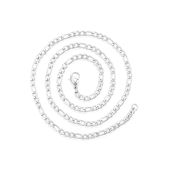 Men's 201 Stainless Steel Figaro Chains Necklace, Stainless Steel Color, 17.72 inch(45cm), Wide: 3mm