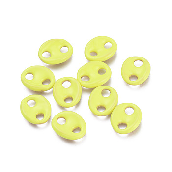 Brass Links Connectors, with Enamel, Long-Lasting Plated, Cadmium Free & Lead Free & Nickel Free, Coffee Bean/Oval, Golden, Yellow, 12x10x2.5mm, Hole: 3mm