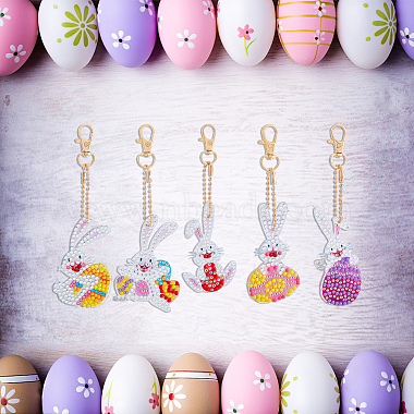 1 Set DIY Rabbit with Easter Egg Diamond Painting Keychains Kits(DIY-FH0005-10)-5