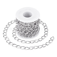 Decorative Chain Aluminium Twisted Chains Curb Chains, Unwelded, with Spool, Silver, 15x10x2mm, 5m/roll(CHA-TA0001-07S)