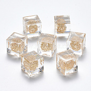 Transparent Acrylic Beads, with Light Gold Iron Wire inside, Cube, No Hole, Clear, 15x15x15mm(TACR-R143-01)