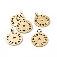 201 Stainless Steel Pendants, Flat Round with Constellation, Golden, 22x18.5x1mm, Hole: 3mm(STAS-S105-T565D-2)