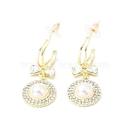 Crystal Rhinestone Dangle Stud Earrings with Imitation Pearl, Brass Long Tassel Earrings with 925 Sterling Silver Pins for Women, Light Gold, Bowknot Pattern, 48mm, Pin: 0.8mm(EJEW-C037-02B-LG)