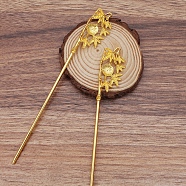 Iron Hair Stick Findings, with Alloy Cabochons Setting, Bamboo, Golden, 155x22x6mm(OHAR-PW0001-281G)