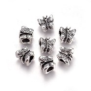 Alloy European Beads, Large Hole Beads, Butterfly, Antique Silver, 10.5x12x9mm, Hole: 5mm(PALLOY-J716-03AS)