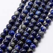 Natural Lapis Lazuli Beads Strands, Round, 10mm, Hole: 1mm, about 38pcs/strand, 15.5 inch(39cm)(X-G-A163-07-10mm)