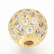 Brass Micro Pave Cubic Zirconia Beads, Round, Clear, Golden, 14mm, Hole: 2mm(ZIRC-Q013-14mm-142G)