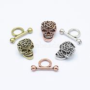 Brass Toggle Clasps, Skull, Cadmium Free & Nickel Free & Lead Free, Mixed Color, toggle: 19x14.5x12mm, Hole: 6mm, Bar: 24x14x5mm, hole: 8mm.(KK-P113-08-NR)