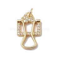 Rack Plating Brass Micro Pave Clear Cubic Zirconia Pendants, with Jump Ring, Lead Free & Cadmium Free, Long-Lasting Plated, Binder Clip Charm, Real 18K Gold Plated, 21x13x2mm, Hole: 3mm(KK-H434-36G)