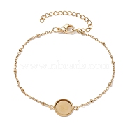 304 Stainless Steel Satellite Chain Bracelet Makings, with Flat Round 304 Stainless Steel Cabochon Connector Settings, Golden, Tray: 10mm, 7-1/2 inch(19cm)(BJEW-JB10587-02)