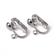 Iron Clip-on Earring Findings, for non-pierced ears, Platinum Color, Nickel Free, about 13.5mm wide, 15.5mm long, 7mm thick, hole: about 2mm(EC141-NF)