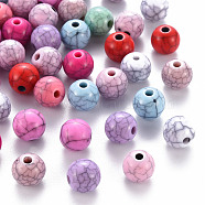 Opaque Crackle Acrylic Beads, Round, Mixed Color, 10x9mm, Hole: 2mm, about 940pcs/500g(MACR-S370-F10mm)