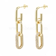 Brass Micro Pave Clear Cubic Zirconia Dangle Stud Earrings, with Ear Nuts, Nickel Free, Cable Chain, Real 18K Gold Plated, 48mm, Pin: 0.7mm(EJEW-S201-224G-NF)