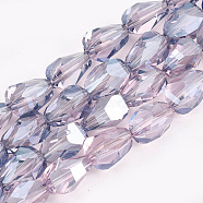 Electroplate Glass Beads Strands, Faceted, Oval, Thistle, 10.5x7x7mm, Hole: 1mm, about 50pcs/strand, 20 inch~20.8 inch(X-EGLA-S176-01-B03)