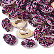 Printed Natural Cowrie Shell Beads, No Hole/Undrilled, with Triangle Pattern, Purple, 18~21x12~15x7mm(X-SSHEL-R047-01-E04)