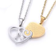 304 Stainless Steel Split Pendants Necklaces, Heart with Musical Note, with Word, Golden & Stainless Steel Color, 17.7 inch(45cm), Pendant: 38x35x2mm(STAS-O108-14GP)