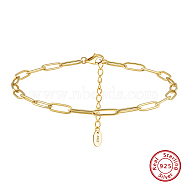 925 Sterling Silver Cable Chain Anklet, Real 14K Gold Plated, 8-5/8 inch(21.8cm)(AJEW-Z029-20G)