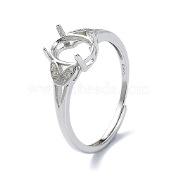 Adjustable 925 Sterling Silver Ring Components, with Cubic Zirconia, Real Platinum Plated, 1.5~5mm,US Size 7(17.3mm)(STER-K179-36P)