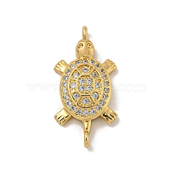 Brass Pave Clear Cubic Zirconia Sea Animal Connector Charms, Tortoise Links, Real 18K Gold Plated, 11.5x23.5x5mm, Hole: 1.4mm(KK-N254-128G)