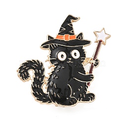 Halloween Enamel Pins, Alloy Lapel Pins for Backpack Clothes, Cat with Witch Hat, 36x37mm(JEWB-G041-01C)