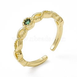 Green Cubic Zirconia Flat Round Open Cuff Ring, Rack Plating Brass Jewelry for Women, Cadmium Free & Lead Free, Real 18K Gold Plated, US Size 6 1/2(16.9mm)(RJEW-F129-06G)