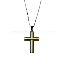 201 Stainless Steel Pendant Necklaces, Cross, Multi-color, 23.70 inch(60.2cm)(NJEW-C034-39D-M)