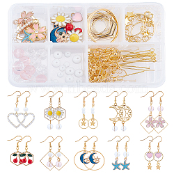 DIY Dangle Earring Making Kits, with Alloy Pendants, Glass Beads, Brass Findings, Iron Findings, Golden, 17x13mm(DIY-SC0012-67)