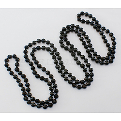 Glass Pearl Beaded Necklaces, 3 Layer Necklaces, Black, Necklace: about 58 inch long, Beads: about 8mm in diameter(X-N193-38)