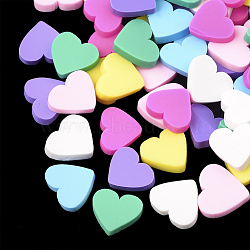 Handmade Polymer Clay Cabochons, Heart, Mixed Color, 7~8x8~9x2mm(CLAY-T013-04)