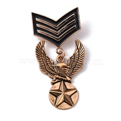 Eagle & Star Zinc Alloy Pendant Lapel Pin, Chevron Brooch Medal for Men, Antique Golden, 65x30x1.5mm(JEWB-WH0028-05A)