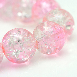 Baking Painted Crackle Glass Bead Strands, Round, Pink, 10mm, Hole: 1.3~1.6mm, about 80pcs/strand, 31.4 inch(CCG-S001-10mm-02)