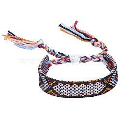 Polyester-cotton Braided Rhombus Pattern Cord Bracelet, Ethnic Tribal Adjustable Brazilian Bracelet for Women, Saddle Brown, 5-7/8~11 inch(15~28cm)(FIND-PW0013-001A-24)