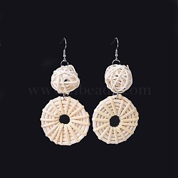 Handmade Cane Woven Beads Dangle Earrings, with 304 Stainless Steel Earring Hooks, Old Lace, 89.5~90.5mm, Pin: 0.6mm(EJEW-JE03039)
