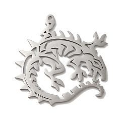 304 Stainless Steel Pendants, Laser Cut, Dragon Charm, Stainless Steel Color, 44x46x1.5mm, Hole: 2mm(STAS-K270-24P)
