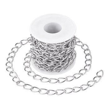 Decorative Chain Aluminium Twisted Chains Curb Chains, Unwelded, with Spool, Silver, 15x10x2mm, 5m/roll